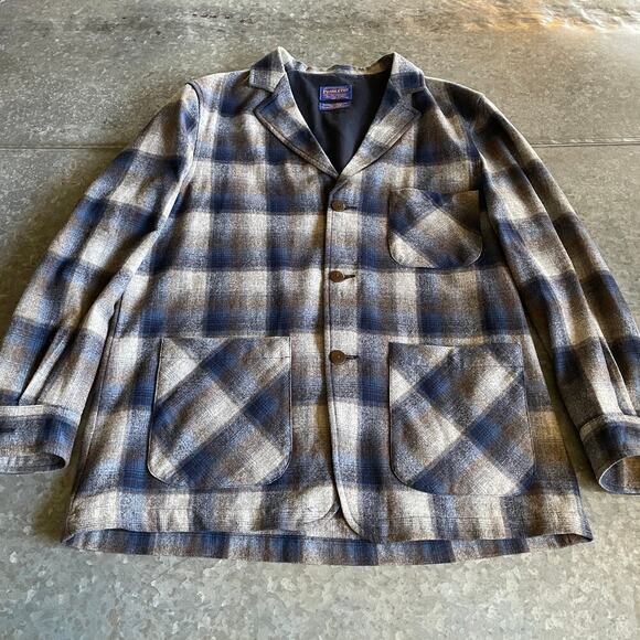 Pendleton Heritage Limited Edition 49er Jacket Mens Large Shadow Plaid Gray Blue - Picture 1 of 10